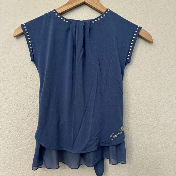 My TwinSet Simona Barbieri Blue Top Sheer Studded Blouse Shirt Size XS 6/116 EUC - Picture 1 of 7